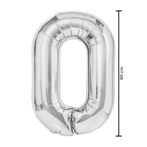 Balon din folie metalizata, tip cifra, 80 cm, umflare aer sau heliu, pai inclus, Argintiu