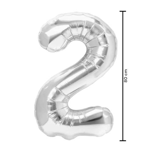 Balon din folie metalizata, tip cifra, 80 cm, umflare aer sau heliu, pai inclus, Argintiu