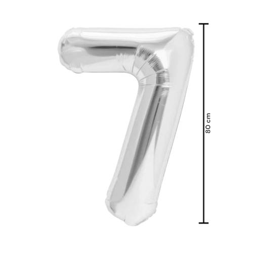 Balon din folie metalizata, tip cifra, 80 cm, umflare aer sau heliu, pai inclus, Argintiu