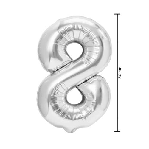 Balon din folie metalizata, tip cifra, 80 cm, umflare aer sau heliu, pai inclus, Argintiu Balon din folie metalizata, tip cifra, 80 cm, umflare aer sau heliu, pai inclus, Argintiu