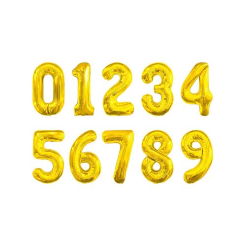 Balon din folie metalizata, tip cifra, 100 cm, umflare aer sau heliu, pai inclus, Auriu