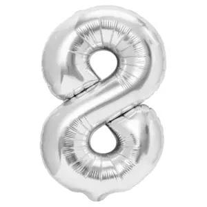 Balon din folie metalizata, tip cifra, 80 cm, umflare aer sau heliu, pai inclus, Argintiu