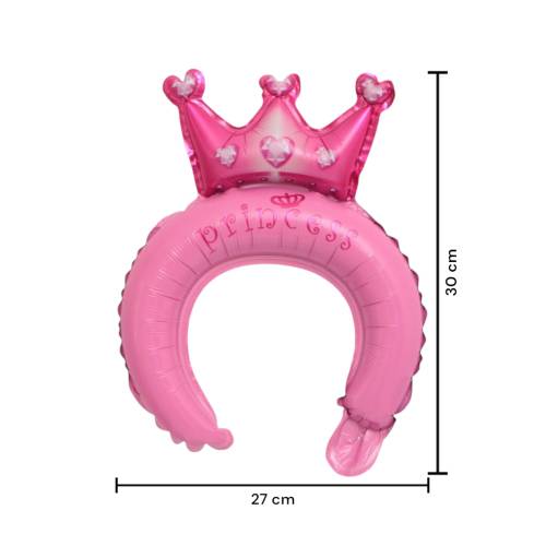 Balon din folie metalizata, tip coronita, model Coronita de Printesa, umflare aer sau heliu, Roz