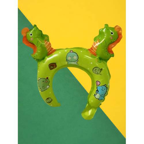 Balon din folie metalizata, tip coronita, model Dinozauri, umflare aer sau heliu, Verde