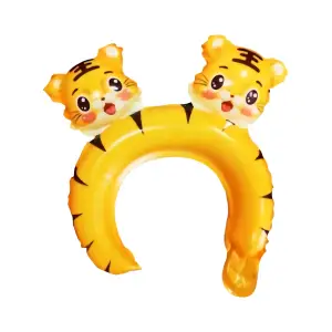 Balon din folie metalizata, tip coronita, model Tigru, umflare aer sau heliu, Galben