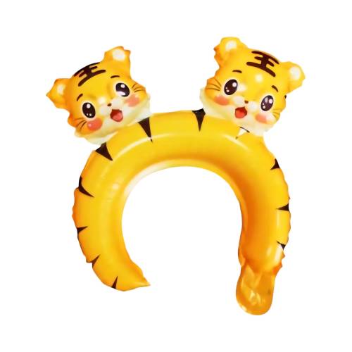 Balon din folie metalizata, tip coronita, model Tigru, umflare aer sau heliu, Galben