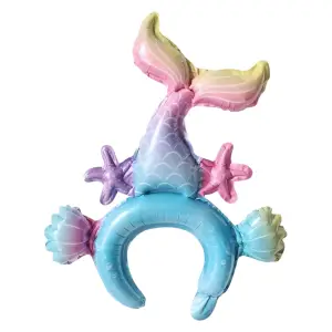 Balon din folie metalizata, tip coronita, model Sirena, umflare aer sau heliu, Multicolor