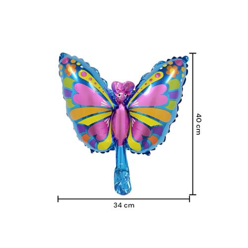 Balon din folie metalizata, model Fluturas, umflare aer sau heliu, Multicolor