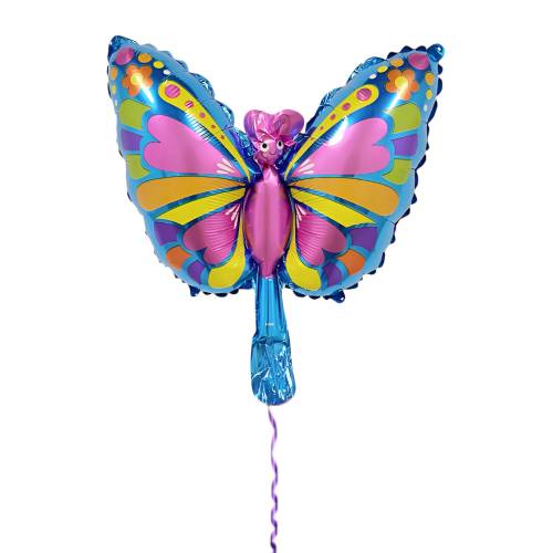 Balon din folie metalizata, model Fluturas, umflare aer sau heliu, Multicolor