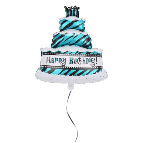 Balon din folie metalizata, model Tort, umflare aer sau heliu, Albastru