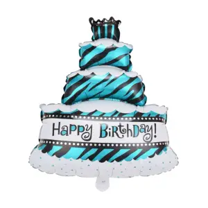 Balon din folie metalizata, model Tort, umflare aer sau heliu, Albastru