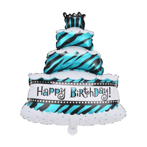 Balon din folie metalizata, model Tort, umflare aer sau heliu, Albastru