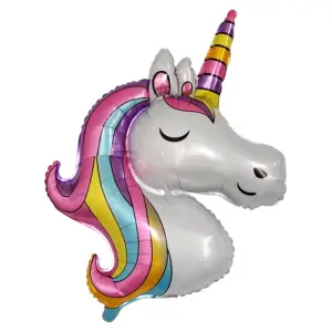 Balon din folie metalizata, model Unicorn, umflare aer sau heliu, Multicolor