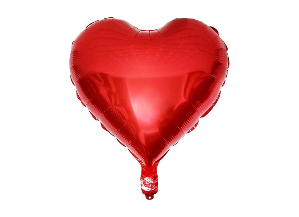 Balon din folie metalizata, model Inimioara, umflare aer sau heliu, Rosu