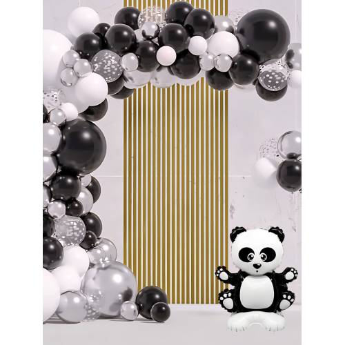 Balon din folie metalizata, model Urs Panda, umflare aer sau heliu, Alb/Negru