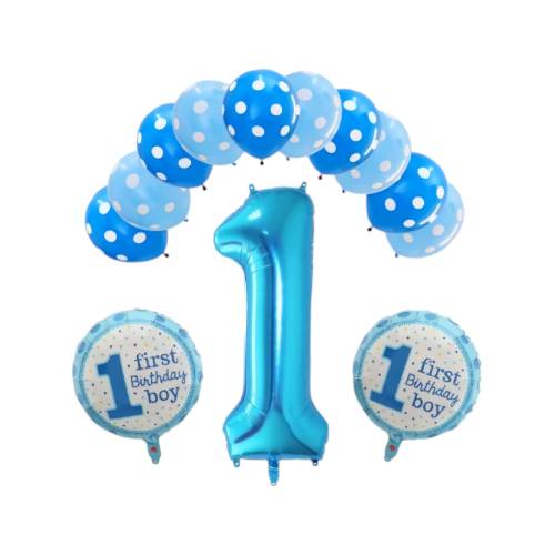 Baloane decorative, tip Prima Aniversare, model First Birthday Boy, Set 13 baloane, Albastru