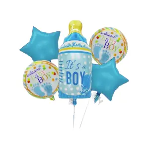 Baloane decorative, tip Gender Reveal, model Welcome Baby Boy, Set 5 baloane, Albastru