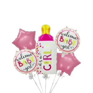 Baloane decorative, tip Gender Reveal, model It's a girl, Set 5 baloane, Roz