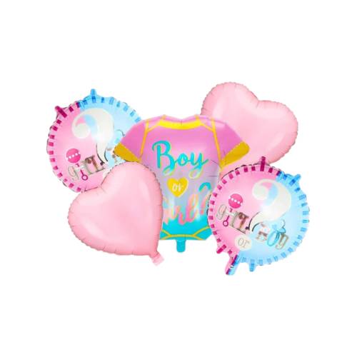 Baloane decorative, tip Gender Reveal, model Boy or Girl, Set 5 baloane, Roz