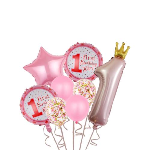 Baloane decorative, tip Prima Aniversare, model It's a girl, Set 8 baloane, Roz Baloane decorative, tip Prima Aniversare, model It's a girl, Set 8 baloane, Roz