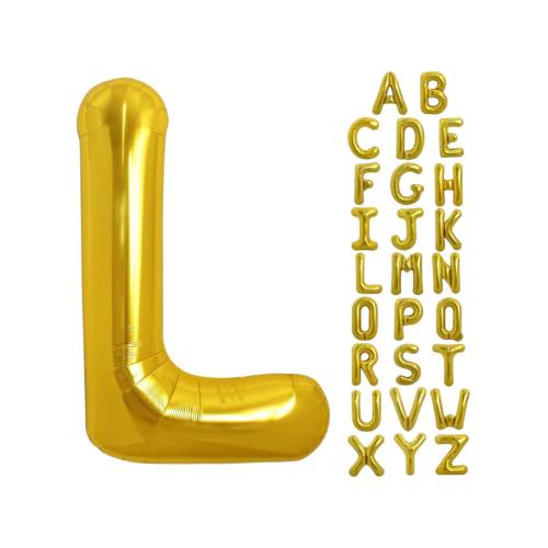 Balon din folie metalizata, tip litera, 80 cm, umflare aer sau heliu, pai inclus, Auriu