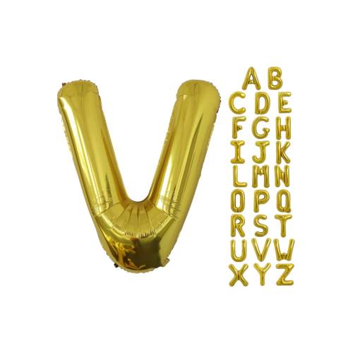 Balon din folie metalizata, tip litera, 80 cm, umflare aer sau heliu, pai inclus, Auriu