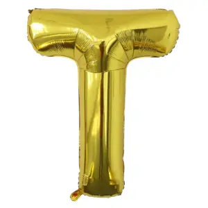Balon din folie metalizata, tip litera, 80 cm, umflare aer sau heliu, pai inclus, Auriu