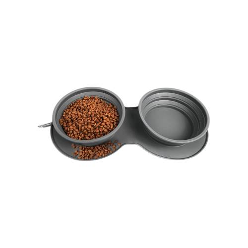 Bol Dublu pentru Animalul de Companie, din Silicon, Pliabil, Inaltime Reglabila, Antialunecare, 42x21x5 cm, Gri