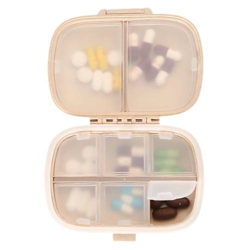 Cutie de depozitare pentru medicamente, din plastic, 8 compartimente, Alb
