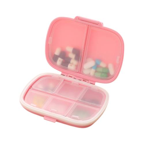 Cutie de depozitare pentru medicamente, din plastic, 8 compartimente, Roz