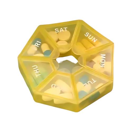 Cutie separator pentru medicamente, din plastic, 7 compartimente, Galben Cutie separator pentru medicamente, din plastic, 7 compartimente, Galben