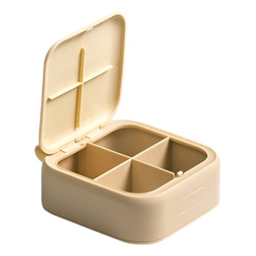 Cutie de depozitare pentru medicamente, din plastic, 4 compartimente, Galben