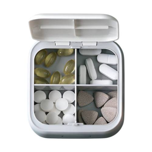 Cutie de depozitare pentru medicamente, din plastic, 4 compartimente, Gri