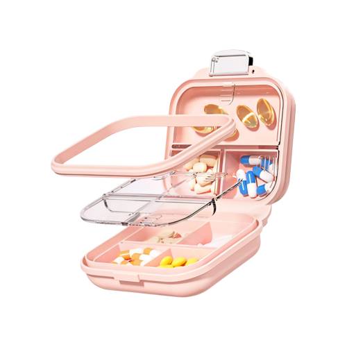 Cutie de depozitare pentru medicamente, din PP, 7 compartimente, Roz