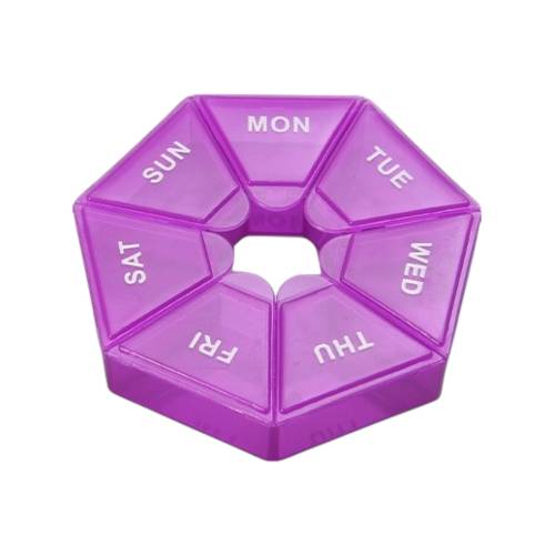 Cutie separator pentru medicamente, din plastic, 7 compartimente, Mov