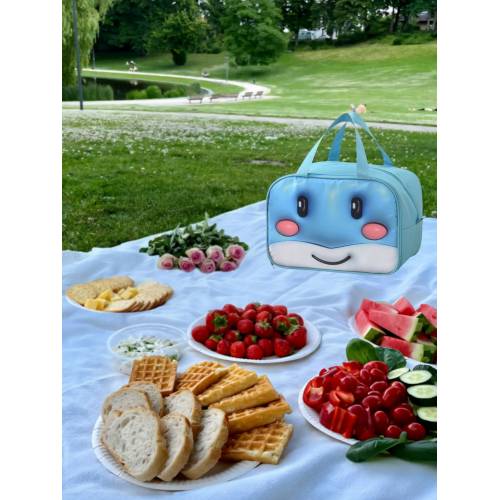 Geanta Frigorifica pentru copii, cu Desene Animate 3D, 27.5x18x20 cm, Model Balena, Albastru