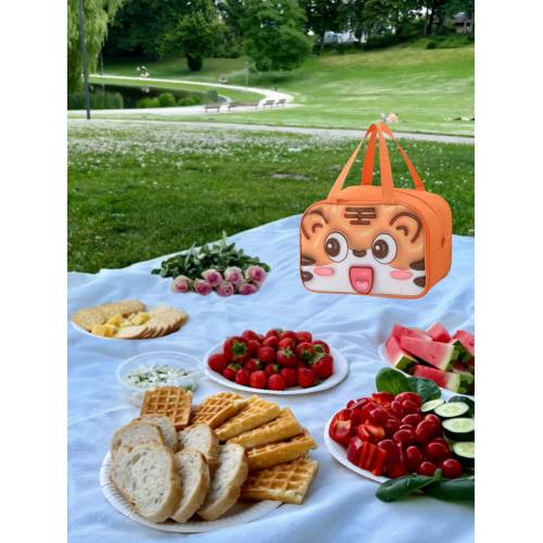 Geanta Frigorifica pentru copii, cu Desene Animate 3D, 27.5x18x20 cm, Model Tigru, Portocaliu