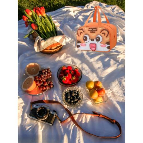 Geanta Frigorifica pentru copii, cu Desene Animate 3D, 27.5x18x20 cm, Model Tigru, Portocaliu