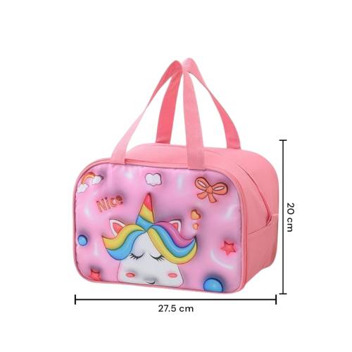 Geanta Frigorifica pentru copii, cu Desene Animate 3D, 27.5x18x20 cm, Model Unicorn, Roz