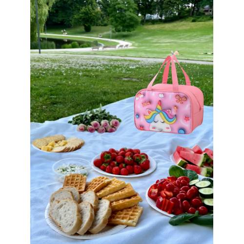 Geanta Frigorifica pentru copii, cu Desene Animate 3D, 27.5x18x20 cm, Model Unicorn, Roz