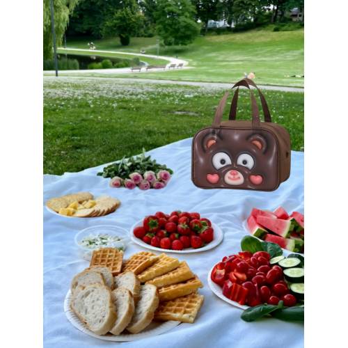 Geanta Frigorifica pentru copii, cu Desene Animate 3D, 27.5x18x20 cm, Model Ursulet, Maro