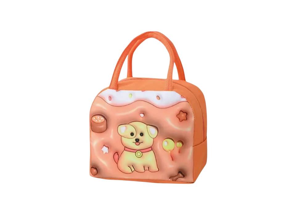 Geanta Frigorifica pentru copii, cu Desene Animate 3D, 23x13x19cm, Model Catelus, Maro 