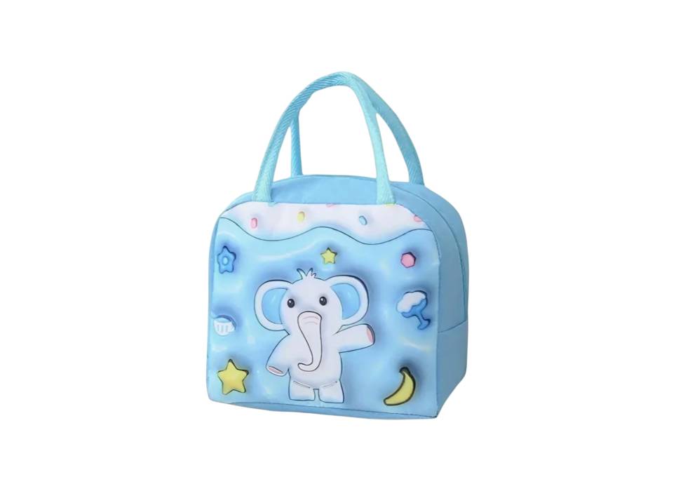 Geanta Frigorifica pentru copii, cu Desene Animate 3D, 23x13x19cm, Model Elefantel, Albastru