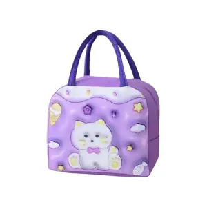 Geanta Frigorifica pentru copii, cu Desene Animate 3D, 23x13x19cm, Model Pisica, Mov 