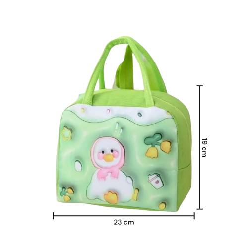 Geanta Frigorifica pentru copii, cu Desene Animate 3D, 23x13x19cm, Model Ratusca, Verde