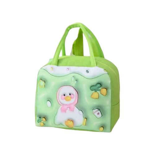 Geanta Frigorifica pentru copii, cu Desene Animate 3D, 23x13x19cm, Model Ratusca, Verde