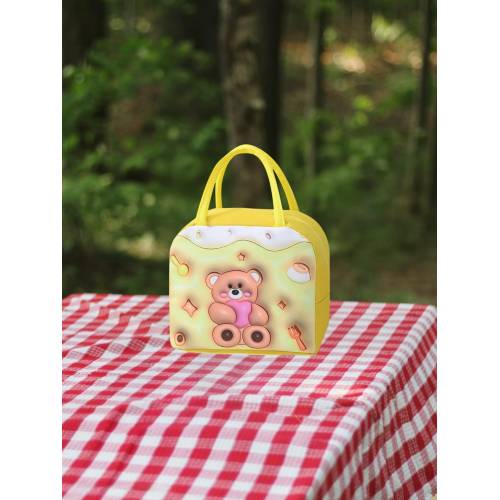 Geanta Frigorifica pentru copii, cu Desene Animate 3D, 23x13x19cm, Model Ursulet, Galben