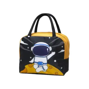 Geanta frigorifica portabila pentru copii Imprimeu Astronaut Negru/Portocaliu 23x13x19cm
