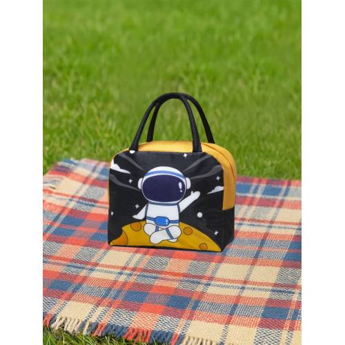Geanta frigorifica portabila pentru copii Imprimeu Astronaut Negru/Portocaliu 23x13x19cm
