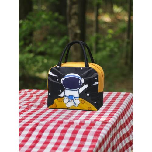 Geanta frigorifica portabila pentru copii Imprimeu Astronaut Negru/Portocaliu 23x13x19cm